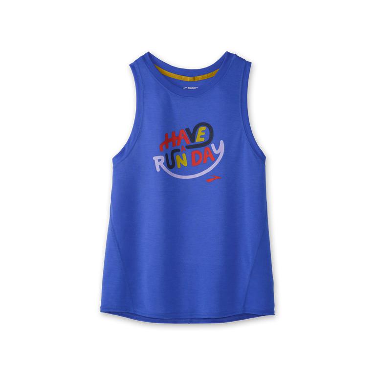 Brooks Distance Graphic Running Tank Top - Women's - Heather Bluetiful/Run Day (81073-WVDC)